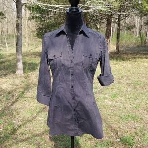 Cotton Express Black Pinstripe Button Down Shirt